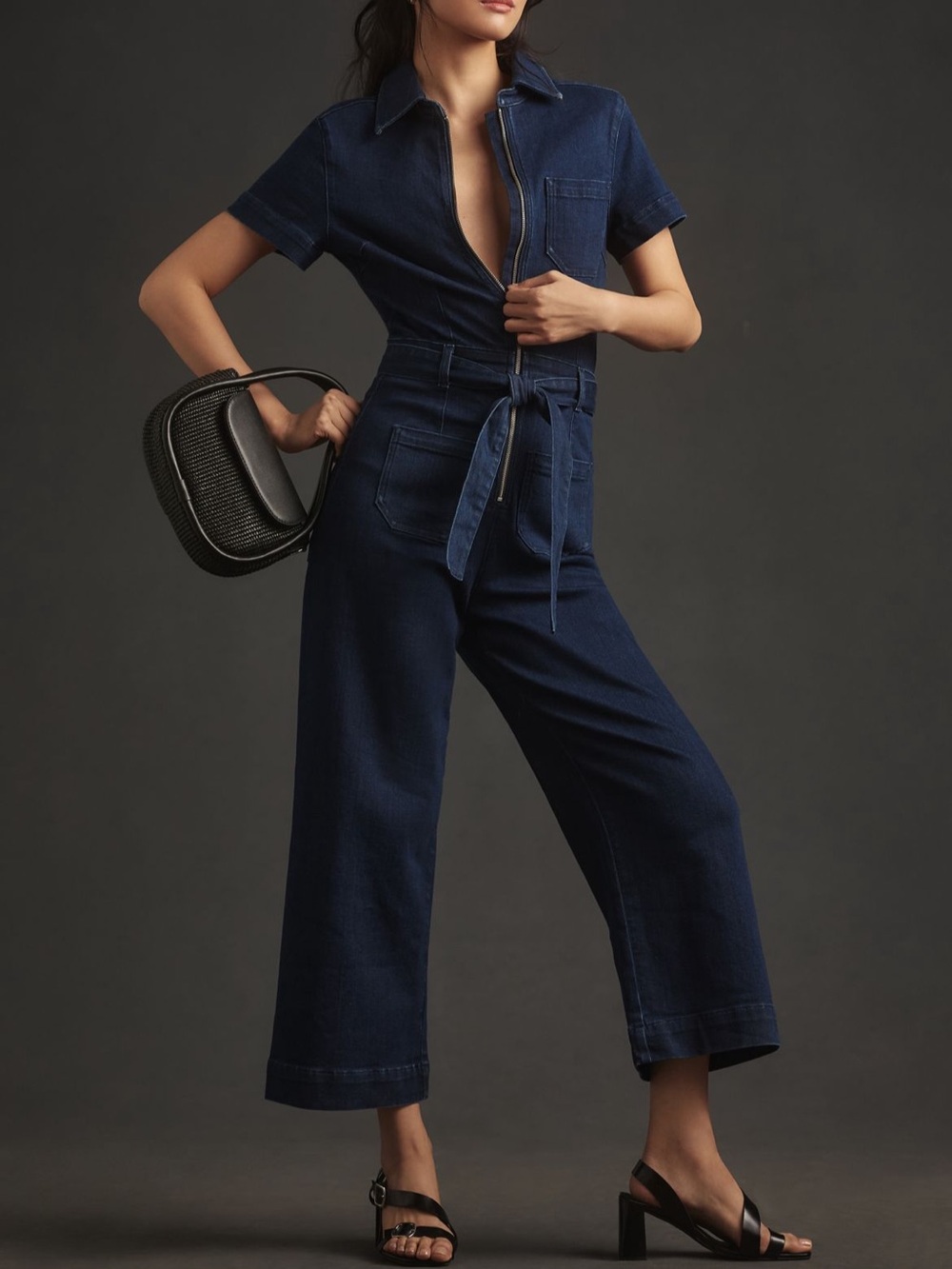 Anthropologie Colette Weekend Denim Short-Sleeve Utility Jumpsuit